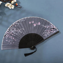 Load image into Gallery viewer, Hand Fan Foldable Silk Fan Noodles Bamboo Fan Bones Halloween Cosplay Prop Christmas Wedding Decoration Party Gifts Art Crafts