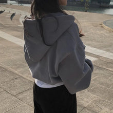 Load image into Gallery viewer, Women’s Y2K Zip Up Hoodie – Solid Color Oversized Crop Sweatshirt with Hood, Harajuku Streetwear Casual Jacket