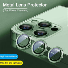 Load image into Gallery viewer, 3D Protective Glass Camera Protector Cover For iPhone 13 Pro Max i Phone 13Pro 13 Mini Rear Lens Metal Ring Protect Camera Lens Case Individual Metal Scratch Resistant HD Clear Case Tempered Glass Camera Case