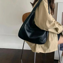 Load image into Gallery viewer, Large Capacity Black Leather Tote Bag – Women’s Casual Shoulder Bag