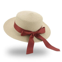 Load image into Gallery viewer, Elegant Adult Bucket Hat Beach Summer Straw Hats for Women Beach Sun Straw Hat Wide Luxury Comfortable Hat Flat Top Ribbon Bowknot Elegant Luxury Women Summer Hat 56-58cm