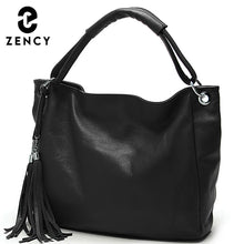 Load image into Gallery viewer, Zency Black White Bag 100% Soft Genuine Leather Tassel Women's Handbag Ladies Shoulder Bags Messenger Satchel Crossbody Purse