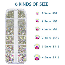 Load image into Gallery viewer, 2400+ Shiny Clear Crystal Nail Rhinestones - Mixed Sizes & Shapes Flatback Gems