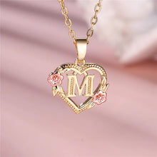 Load image into Gallery viewer, Female A-Z Letter Flower Pendant Necklace Yellow Gold Color Wedding Jewelry Gift For Women