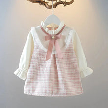 Load image into Gallery viewer, Long Sleeved Baby Girl Dress With Spring And Autumn Bow Lace Splicing Small Plaid Sweet Long Sleeved Dress