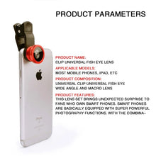 Load image into Gallery viewer, 3in1 Fisheye Phone Lens 0.67X Wide Angle Zoom Fish Eye Macro Lenses Camera Kits With Clip Lens On The Phone For Smartphone