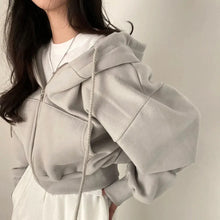 Load image into Gallery viewer, Women’s Y2K Zip Up Hoodie – Solid Color Oversized Crop Sweatshirt with Hood, Harajuku Streetwear Casual Jacket