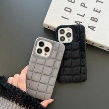 Load image into Gallery viewer, Fashion Fur Winter Warm Plush Square Lattice Solid Color Phone Case For iPhone 14 13 12 11 Pro Max Plus Fluffy Back Cover Case Silicon Soft Fluffy Furry Shockproof Protective Phone Case for iPhone