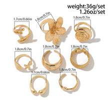 Load image into Gallery viewer, Ingemark 8Pcs/Set Vintage Metal Petal Flower Water Drop Open Rings for Women Trend 2025 Goth Geometric Ring Daily Jewelry Gift