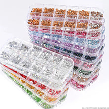 Load image into Gallery viewer, 12 Grids Mixed Nail Rhinestones - SS6-SS30 Flat-Back Glass Gems for Nail Art