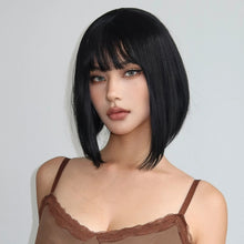 Load image into Gallery viewer, Short Straight Bob Wigs for Women Black Brown Synthetic Natural Hair Wig with Bangs Heat Resistant Cosplay Daily Use Hair