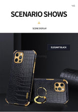 Load image into Gallery viewer, Crocodile Leather Case For iPhone 13 12 Mini Shockproof Magnetic Ring Holder Phone Cover Ultra-thin Soft Crocodile Leather Shockproof Bumper With Ring Bracket Protective Cover for iPhone