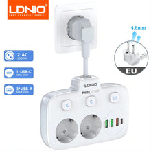 Load image into Gallery viewer, LDNIO Power Strip Adapter for Europlug 4 USB Output Electrical Socket With Extension Cable Surge Protector Home Plug SE2435
