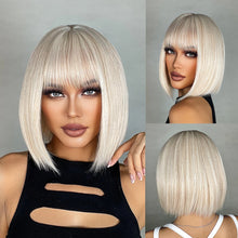 Load image into Gallery viewer, Short Straight Bob Wigs for Women Black Brown Synthetic Natural Hair Wig with Bangs Heat Resistant Cosplay Daily Use Hair