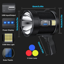 Load image into Gallery viewer, Rechargeable Spotlight 900000 Lumens Led Spot Lights Handheld Large Flashlight Super Bright Outdoor Solar Spotlights Searchlight
