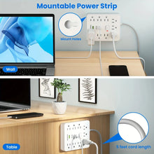 Load image into Gallery viewer, Power Strip with Surge Protector – 9 AC Outlets & 3 USB Ports, 5ft Extension Cord, Quick Charge, UL Certified Power Outlet for Home & Office (White)