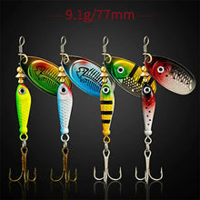 Load image into Gallery viewer, Rotating Metal Spinner Fishing Lure 9.1g 7cm – Sequin Hard Bait with Treble Hook for Bass, Pike, Carp & Trout