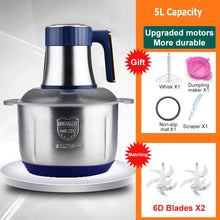 Load image into Gallery viewer, Electric Meat Grinders 5L Food Crusher 6S Stainless Steel Multifunctional Vegetable Slicer Processor Chopper Kitchen Appliances