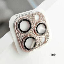 Load image into Gallery viewer, Camera Protector For iPhone 14Pro 14 13 12 Pro 11 Max Bling Glitter Diamond Metal Lens Glass Film 13Pro 14Plus 14 14ProMax Ring Shiny Diamond Metal Cover Glass Lens Protector Accessories