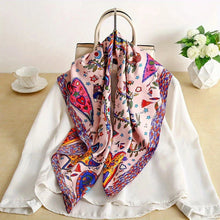 Load image into Gallery viewer, 90x90cm Square Silk-Feel Scarf – Luxury Women’s Shawl & Head Wrap