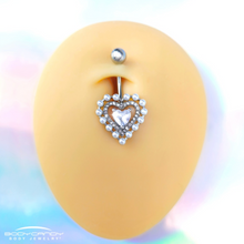 Load image into Gallery viewer, Clear CZ Gem Pearl Heart Belly Ring