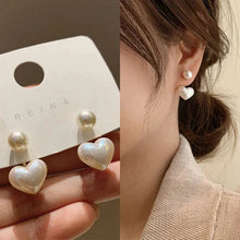 Load image into Gallery viewer, Love Heart Pearl Drop Earrings – Sweet Elegant Jewelry for Women
