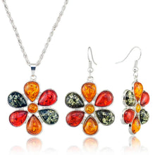 Load image into Gallery viewer, Colorful Baltic Simulated Honey Flower Earrings Necklace Women's Wedding Jewelry Set L40901