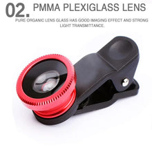 Load image into Gallery viewer, 3in1 Fisheye Phone Lens 0.67X Wide Angle Zoom Fish Eye Macro Lenses Camera Kits With Clip Lens On The Phone For Smartphone