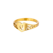 Load image into Gallery viewer, Fashion Hollow Initial Letter Heart Rings For Women Gold Color Stainless Steel A-Z Letter Ring Aesthetic Wedding Jewelry Gift