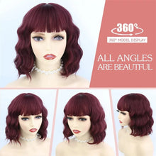 Load image into Gallery viewer, Short Wavy Bob Wigs with Bangs for Women Short Bob Curly Wig Synthetic Hair Wavy Wigs Heat Resistant Fiber Wig