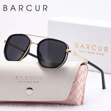 Load image into Gallery viewer, BARCUR Fashionable Trendy Polarized Sunglasses Polygon Frame with Delicate Thickened Striped Design â TAC Lens UV400 Protection for Driving and Outdoor Activities Womenâs Fashion Sunglasses for Summer