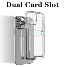 Load image into Gallery viewer, Transparent Shockproof Dual Card Slot Holder Phone Case For iPhone 13 12 11 Pro Max XR X XS Max 7 8 Plus 14Pro Wallet Transparent Soft Cover Card Storage Bumper Case For iPhone