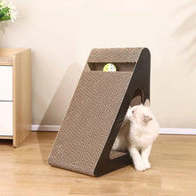 Load image into Gallery viewer, 2-in-1 Cat Scratcher Triangle Toy with Spinning Balls – Sturdy Corrugated Cardboard Anti-Scratch Board for Stress Relief & Indoor Play