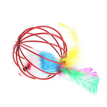 Load image into Gallery viewer, 1 Pcs Cat Toy Stick Feather Wand with Bell Mouse Cage Toys Plastic Artificial Colorful Cat Teaser Toy Pet Supplies Random Color Hollow Balls with Feather Tail Kitten Chase Pounce Toy Cat Feather Toy