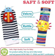 Load image into Gallery viewer, 4 PCS Baby Rattle Toy Set Soft Animal Socks & Wrist Straps for Newborns 0–12 Months Educational Plush Toys