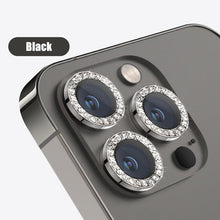 Load image into Gallery viewer, Glitter Diamond Rhinestones Metal Ring Camera Tempered Glass For iPhone 11 12 13 14 Pro Max Mini Plus Lens Protector Full Cover 9H Tempered Glass Camera Lens Protector Metal Single Ring Full Coverage Camera Lens Protector
