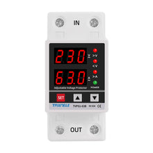 Load image into Gallery viewer, Dual Display 40A 63A 230V Din Rail Adjustable digital Over Under Voltage Relay Surge Protector Limit Over Current Protection