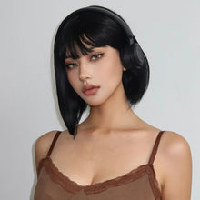 Load image into Gallery viewer, Short Straight Bob Wigs for Women Black Brown Synthetic Natural Hair Wig with Bangs Heat Resistant Cosplay Daily Use Hair