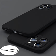 Load image into Gallery viewer, Square Silicone Case for IPhone 13 Pro Max 12 Mini Full Protector Silicone Ultra-Thin Shockproof Case Soft Scratch-Resistant Microfiber Lining Cover With Strap