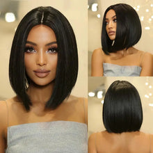 Load image into Gallery viewer, Short hair synthetic wig with side parting, locks around the collarbone, hair made of high-temperature fibers, full head cover.