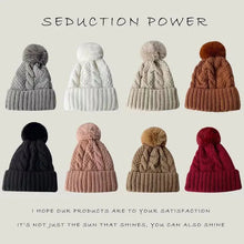 Load image into Gallery viewer, New Winter Twist Knitting Hat For Women Fur Pompom Thick Plush Cap Beanie Solid Color Ladies Warm Ski Snow Skullies Beanies