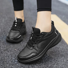 Load image into Gallery viewer, Women Running Shoes PU Leather Lace-up Men Warm Light Walking Sneaker Fitness Sport Flats Comfortable Black Size 35-44 Loafers