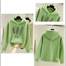 Load image into Gallery viewer, Women’s Feather Print Hoodie – Plus Velvet Loose Sweatshirt for Autumn & Winter Casual Wear