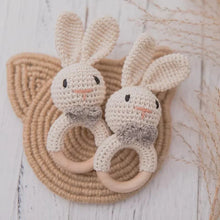Load image into Gallery viewer, Baby Crochet Rattle Wooden Teether Toy BPA Free