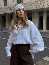 Load image into Gallery viewer, Women’s 100% Cotton Casual Shirt – Spring Summer Loose Fit Button-Down Cardigan Blouse, Solid Color Lightweight Top