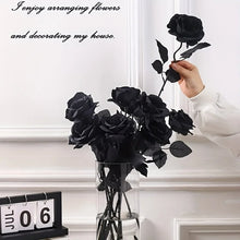 Load image into Gallery viewer, Artificial Black Roses Fake Flowers, Long Stem, with No Container, for Halloween, Home Decor, Wedding Party, Tabletop