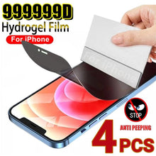 Load image into Gallery viewer, 4pcs Anti Spy Privacy Soft Hydrogel Film For iPhone 13 12 11 14 Pro Max Mini X XR XS Max 6 14 7 8 Plus 12pro 13 Screen Protector Tempered Glass Screen Protector Guard for iPhone HD Clear Scratch Resistant Anti-Fingerprint Tempered Glass Film