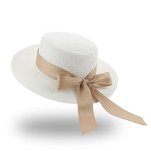 Load image into Gallery viewer, Elegant Adult Bucket Hat Beach Summer Straw Hats for Women Beach Sun Straw Hat Wide Luxury Comfortable Hat Flat Top Ribbon Bowknot Elegant Luxury Women Summer Hat 56-58cm