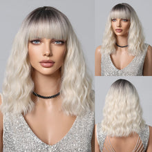 Load image into Gallery viewer, Short Wavy Wine Red Synthetic Wigs for Women Curly Lolita Wigs With Bangs Shoulder Length Wigs Natural Looking Daily Cosplay