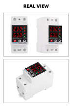 Load image into Gallery viewer, Dual Display 40A 63A 230V Din Rail Adjustable digital Over Under Voltage Relay Surge Protector Limit Over Current Protection